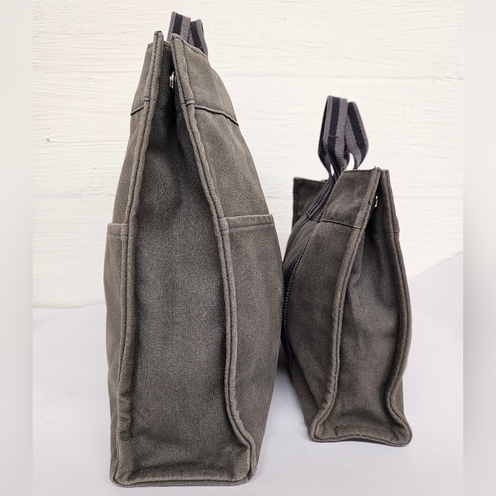 Hermes Canvas Fourre Tout Holdall MM and GM Tote Bag Set in Gray and Black - Picture 4 of 17